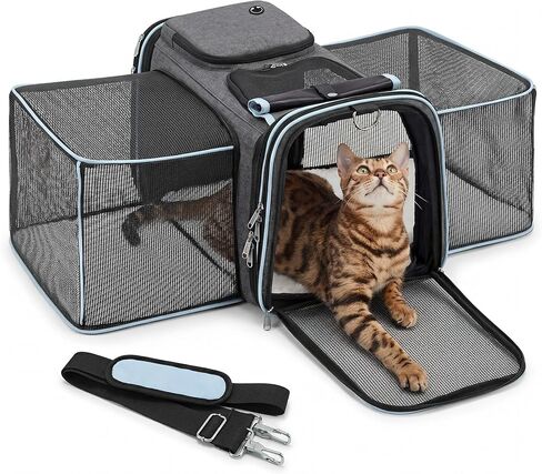 Expandable Cat Carrier for Cats and Small Dogs, Airline Approved Under-Seat with Double-Side Extension, Durable 600D Fabric Internal Frame, Ventilated with Safety Leash, Blue in Saudi Arabia