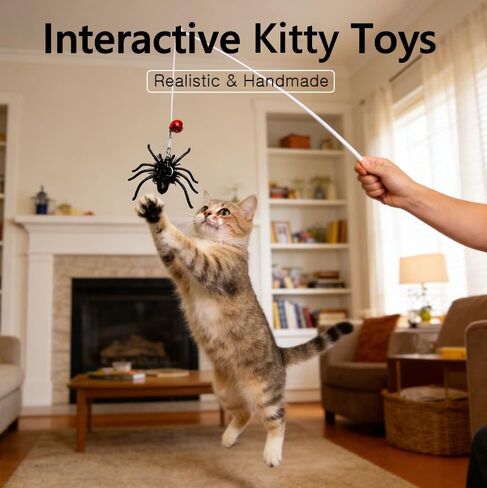Feather Cat Toy Attachments - 2 Pcs Handmade Simulation Insects Natural Spiders - Cat Toy Wand Refills - Mini Insects Cat Lures Wand Attachment Replacement for Kitty Kitten Indoor in Saudi Arabia
