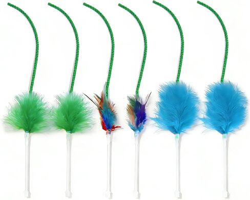 6 Pcs Cat Feather Toys Replacement Compatible with P43, 3 Colors Cat Toy Wand Refills, Cat Toy Feathers Refill, Interactive Cat Teaser Wand Attachments, Only Accessories in Kuwait