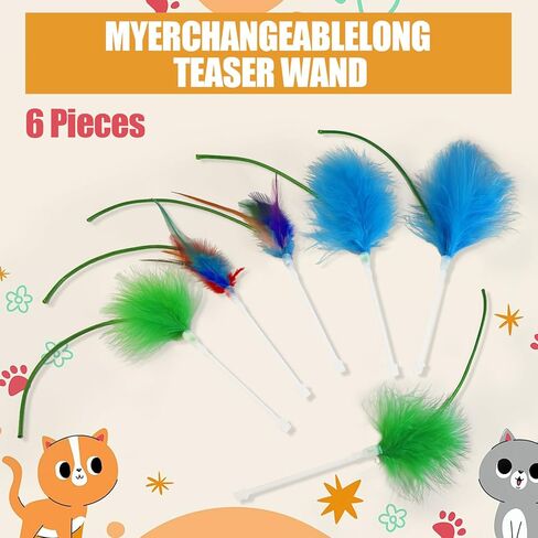 6 Pcs Cat Feather Toys Replacement Compatible with P43, 3 Colors Cat Toy Wand Refills, Cat Toy Feathers Refill, Interactive Cat Teaser Wand Attachments, Only Accessories in Kuwait