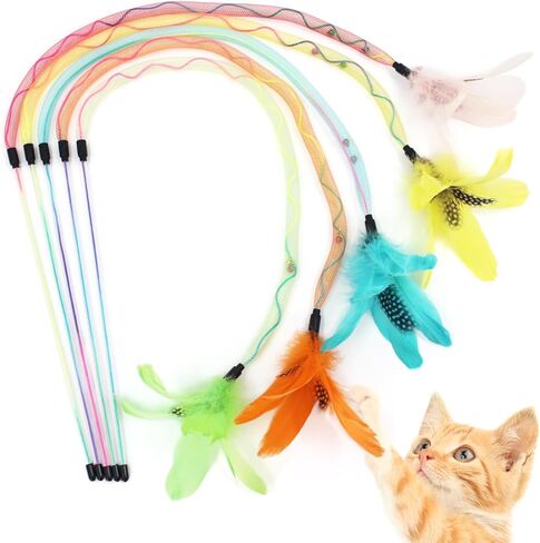 SONGWAY Cat Rainbow Wand Toy - Rainbow Cat Feather Toys with Bells, Colorful Mesh Teaser Wand with Feather Tail, Interactive Toys for Indoor Cats Kittens, Dark Color in Saudi Arabia