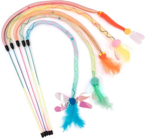 SONGWAY Cat Rainbow Wand Toy - Rainbow Cat Feather Toys with Bells, Colorful Mesh Teaser Wand with Feather Tail, Interactive Toys for Indoor Cats Kittens, Dark Color in Saudi Arabia