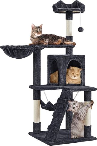 Yaheetech | 54in Cat Tree | Multi-Level Cat Tower w/Spacious Perch, Cozy Condo and Hammock, 3 Scratching Posts, Interactive Toy | Sturdy Pet Furniture | for Indoor Kittens to Large Cats | Light Gray in Saudi Arabia