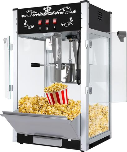 Commercial 16oz Popcorn Machine, 1440W Theater Style Popper Makes 80 Cups/Batch, Food-Safe 304 Steel Frame & Tempered Glass Doors, Ideal for Home Theater, School, Church, Bars (Black) in Kuwait