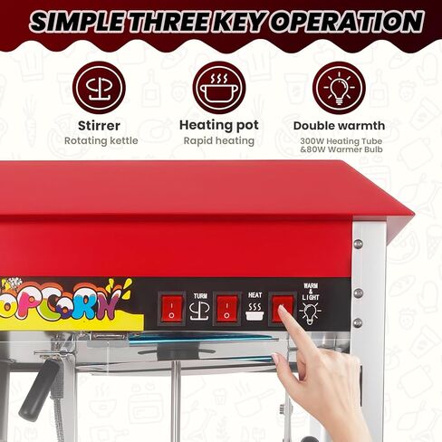 1500W Popcorn Machine with 12 Oz Kettle Makes Up to 50 Cups, Commercial Countertop Popcorn Machine Maker, 3 Switch Control for Quick 3-5 Minute Cinema Popcorn Making, Stainless Steel in Kuwait