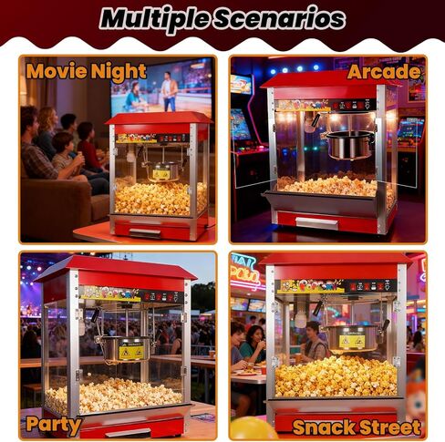 1500W Popcorn Machine with 12 Oz Kettle Makes Up to 50 Cups, Commercial Countertop Popcorn Machine Maker, 3 Switch Control for Quick 3-5 Minute Cinema Popcorn Making, Stainless Steel in Kuwait