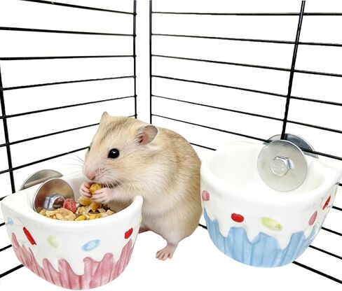 2 PCS Ceramic Hamster Food Bowl Hamster Food Water Dish Feeder Cage Accessories for Mice Rats Hedgehog Gerbil in Kuwait