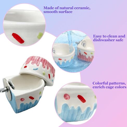 2 PCS Ceramic Hamster Food Bowl Hamster Food Water Dish Feeder Cage Accessories for Mice Rats Hedgehog Gerbil in Kuwait
