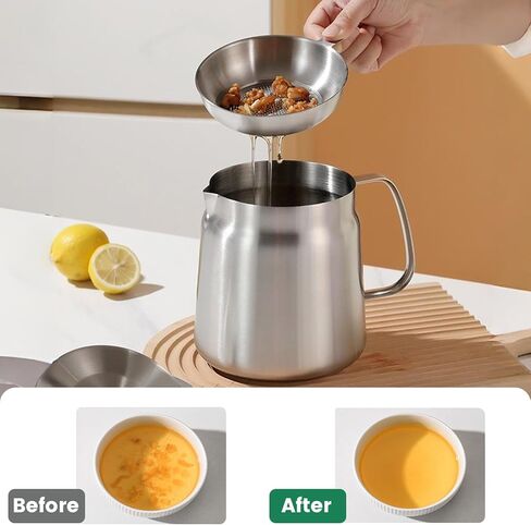 2-in-1 304 Stainless Steel Multifunctional Deep Fryer Pot with Basket & Strainer, Large Capacity Oil Filter Pot, Bacon Grease Container with Steel Pour for Kitchen, Camping, Cooking (68oz/2L) in Kuwait
