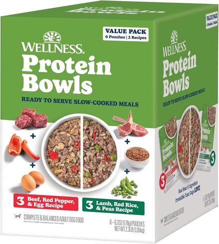 Wellness Protein Bowls Variety Pack Adult Wet Dog Food, Fresh Alternative, Wholesome Grains, Natural, Chicken Recipes, 6.2 oz, Pack of 6 Pouches in Kuwait