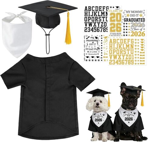 7 PCS Dog Cat Graduation Cap and Gown with Tassels Costume Set Include 2026 Pet Grad Cap and Gown Bandana Puppy DIY Iron-On Letter Stickers for Dogs Cats Holiday Grad Party Dress Costume Accessory in Saudi Arabia