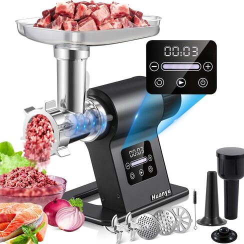 Huanyu 2000W Heavy Duty Electric Meat Grinder for Bone and Game Meat, 5-Speed Touchscreen with Auto Reverse, #10 Outlet Ideal for Homemade Pet Food, Venison, and Home Kitchen in Kuwait