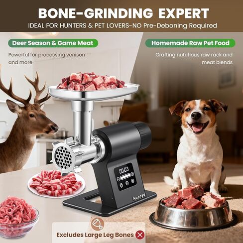 Huanyu 2000W Heavy Duty Electric Meat Grinder for Bone and Game Meat, 5-Speed Touchscreen with Auto Reverse, #10 Outlet Ideal for Homemade Pet Food, Venison, and Home Kitchen in Kuwait