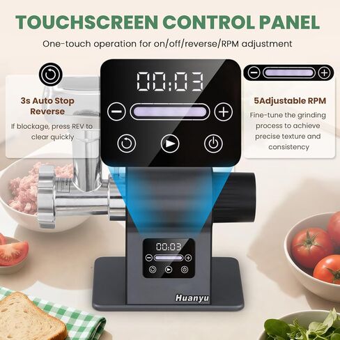 Huanyu 2000W Heavy Duty Electric Meat Grinder for Bone and Game Meat, 5-Speed Touchscreen with Auto Reverse, #10 Outlet Ideal for Homemade Pet Food, Venison, and Home Kitchen in Kuwait