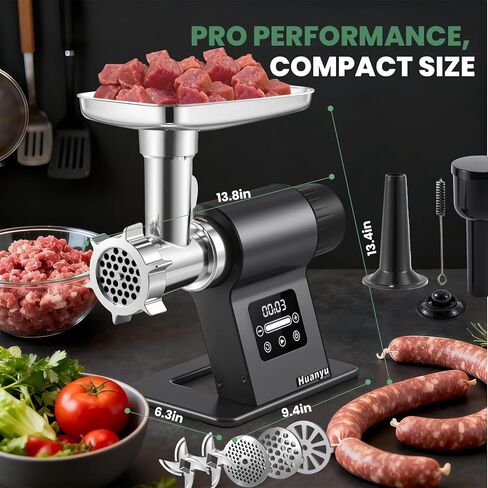 Huanyu 2000W Heavy Duty Electric Meat Grinder for Bone and Game Meat, 5-Speed Touchscreen with Auto Reverse, #10 Outlet Ideal for Homemade Pet Food, Venison, and Home Kitchen in Kuwait