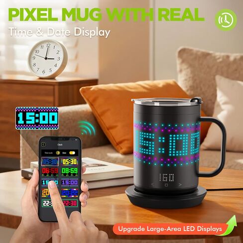 كوب قهوة مُسخن قابل لإعادة الشحن بنمط LED، كوب قهوة لاسلكي ذاتي التسخين مع بطارية طويلة الأمد ودقة ±1 درجة مئوية، كوب قهوة ذكي لتدفئة القهوة|الشاي|الحليب والماء، هدايا للأب in Saudi Arabia