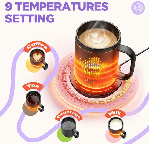 كوب قهوة مُسخن قابل لإعادة الشحن بنمط LED، كوب قهوة لاسلكي ذاتي التسخين مع بطارية طويلة الأمد ودقة ±1 درجة مئوية، كوب قهوة ذكي لتدفئة القهوة|الشاي|الحليب والماء، هدايا للأب in Saudi Arabia