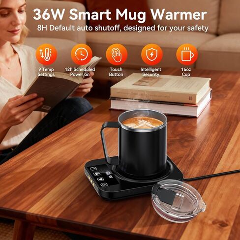 Coffee Mug Warmer & Mug Set for Desk, Electric Coffee Cup Warmer with 16oz Heated Mug, Temperature Control Smart Coffee Heater with Auto Shut Off & 9 Temp Settings, Gifts for Men Women, Black in Kuwait