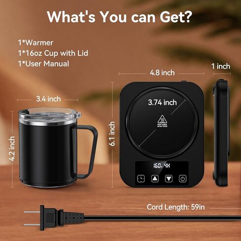 Coffee Mug Warmer & Mug Set for Desk, Electric Coffee Cup Warmer with 16oz Heated Mug, Temperature Control Smart Coffee Heater with Auto Shut Off & 9 Temp Settings, Gifts for Men Women, Black in Kuwait