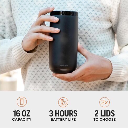 Ember Smart Tumbler - كوب قهوة ساخن يتم التحكم فيه عن طريق التطبيق، كوب من الفولاذ المقاوم للصدأ، أسود 16 أونصة، بطارية تدوم 3 ساعات in Kuwait