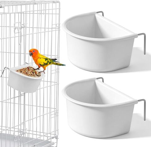 2 Pack Bird Feeder Hanging Cups Plastic Bird Food Bowls Universal Cage Accessories Water Food Dispenser for Parrots Small Birds Parakeets Birds Feeder in Kuwait