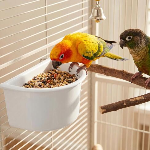 2 Pack Bird Feeder Hanging Cups Plastic Bird Food Bowls Universal Cage Accessories Water Food Dispenser for Parrots Small Birds Parakeets Birds Feeder in Kuwait