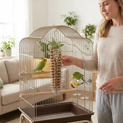 3-Piece 9inch Feeding Set with Stainless Steel Forks, Cuttlebone Compatible Design, Millet Holder for Bird Cage,Easy to Hang Feeder for Small Birds, Durable Stainless Steel Construction in Kuwait