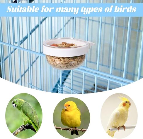 4 Pack Bird Cage Feeder and Water Dispenser with Perch, Clear Water Bowl and Food Container Feeding Drinking Bowl Seed Container Dishes Parrot Feeder Bowls with Clamp Holder in Kuwait