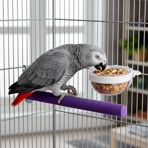 4 Pack Bird Cage Feeder and Water Dispenser with Perch, Clear Water Bowl and Food Container Feeding Drinking Bowl Seed Container Dishes Parrot Feeder Bowls with Clamp Holder in Kuwait