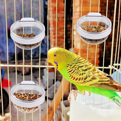 4 Pack Bird Cage Feeder and Water Dispenser with Perch, Clear Water Bowl and Food Container Feeding Drinking Bowl Seed Container Dishes Parrot Feeder Bowls with Clamp Holder in Kuwait