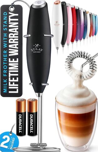 Zulay Kitchen Rechargeable Milk Frother Handheld - Frother Wand, Drink Mixer, Electric Whisk Frother, for Cappuccinos, Matcha & Protein Powder - Ultra Metal 3 Whisk, 1800mAh Black in Saudi Arabia