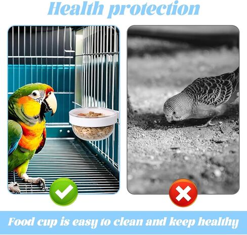 4 Pack Bird Cage Feeder and Water Dispenser with Perch, Clear Water Bowl and Food Container Feeding Drinking Bowl Seed Container Dishes Parrot Feeder Bowls with Clamp Holder in Kuwait
