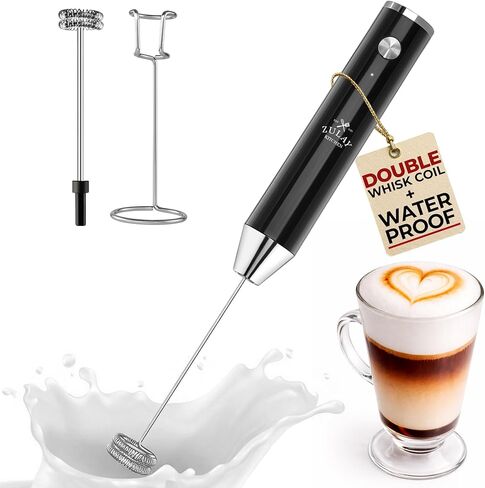 Zulay Kitchen Rechargeable Milk Frother Handheld - Frother Wand, Drink Mixer, Electric Whisk Frother, for Cappuccinos, Matcha & Protein Powder - Ultra Metal 3 Whisk, 1800mAh Black in Kuwait
