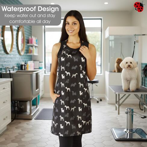 Ladybird Line 613 Unisex Terrier Print Waterproof Apron, Hair Bleach Resistant, Adjustable Neck Band, Breathable Mesh Lining in Kuwait