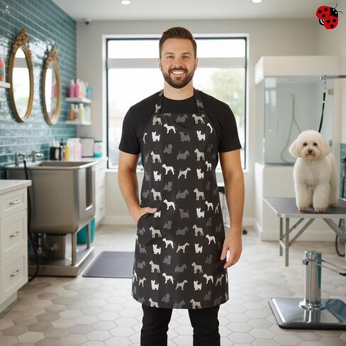 Ladybird Line 613 Unisex Terrier Print Waterproof Apron, Hair Bleach Resistant, Adjustable Neck Band, Breathable Mesh Lining in Kuwait