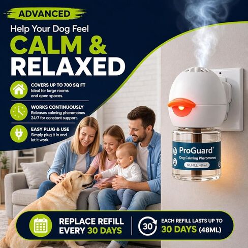 ProGuard® Calming Diffuser for Dog, Dog Pheromones Calming Diffuser Plug for Stress, Barking, Chewing, Pee Accidents & Separation Behaviors (3 Diffusers + 6 Refills) in Kuwait