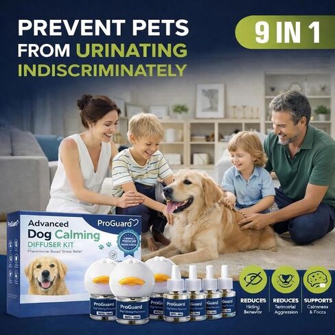 ProGuard® Calming Diffuser for Dog, Dog Pheromones Calming Diffuser Plug for Stress, Barking, Chewing, Pee Accidents & Separation Behaviors (3 Diffusers + 6 Refills) in Kuwait
