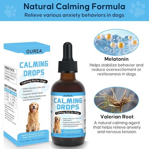 Calming Drops for Dogs with Melatonin – Helps Support Relaxation During Nail Trimming, Grooming, Travel, Vet Visits, Thunder & Fireworks – Natural Soothing Liquid Supplement in Kuwait