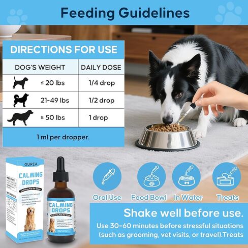 Calming Drops for Dogs with Melatonin – Helps Support Relaxation During Nail Trimming, Grooming, Travel, Vet Visits, Thunder & Fireworks – Natural Soothing Liquid Supplement in Kuwait