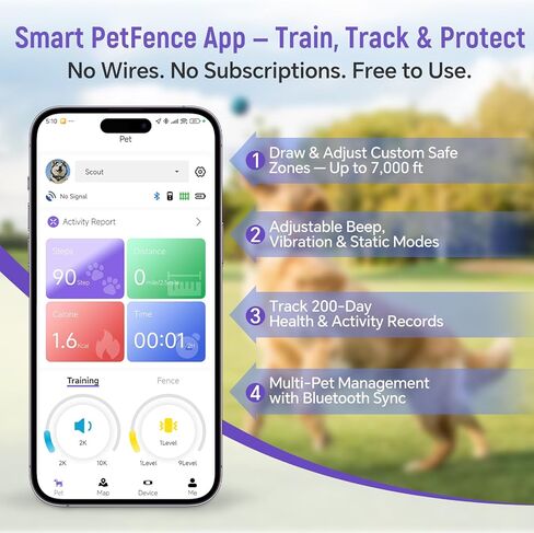 GPS Wireless Dog Fence with Collar & Free App – Custom GPS Boundary, Beep/Vibration/Static Training Modes, IP67 Waterproof, Long Battery Life – Black in Kuwait