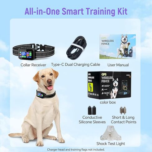 GPS Wireless Dog Fence with Collar & Free App – Custom GPS Boundary, Beep/Vibration/Static Training Modes, IP67 Waterproof, Long Battery Life – Black in Kuwait