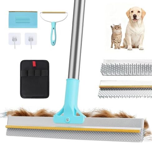 [Pet Days 2026] مشط إزالة شعر الحيوانات الأليفة من Lazyfeel - عمود قابل للتعديل مقاس 18-54 بوصة، فرشاة مطاطية مزدوجة الجوانب للسجاد والأثاث والسلالم والسيارة، تتضمن وسادات قابلة للغسل وفرشاة محمولة وخطاف حائط in Kuwait