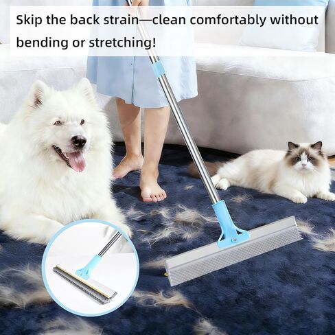 [Pet Days 2026] مشط إزالة شعر الحيوانات الأليفة من Lazyfeel - عمود قابل للتعديل مقاس 18-54 بوصة، فرشاة مطاطية مزدوجة الجوانب للسجاد والأثاث والسلالم والسيارة، تتضمن وسادات قابلة للغسل وفرشاة محمولة وخطاف حائط in Kuwait