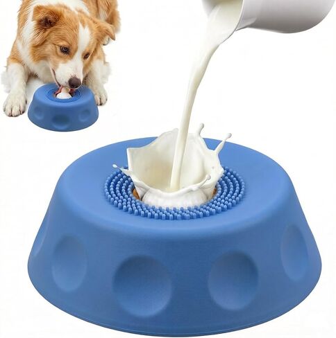 Dog Slow Feeder Lick Bowl with Rolling Ball, Food Grade Silicone Anti-Slip No-Spill Licking Bowl for Liquid Treats, Anxiety Relief Slow Feeding Bowl for Small Medium Large Dogs (Blue) in Kuwait