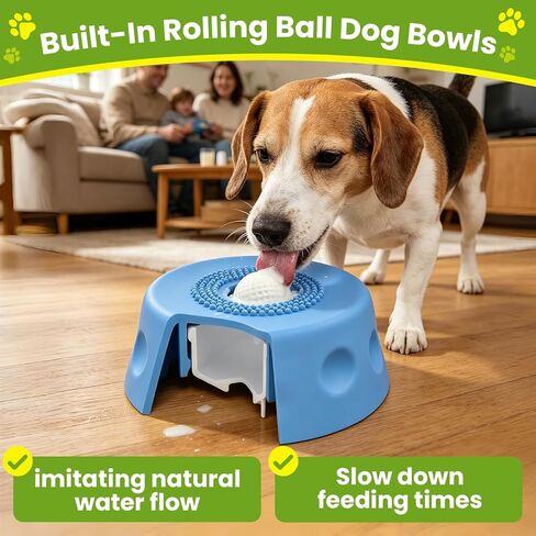 Slow Feeder Dog Bowls, Dog Lick Bowl with Rolling Ball, Puzzle Feeder for Liquid Treats Bone Broth Yogurt, Food-Grade Slow Eating Toy for Anxiety Relief, Lick Pad for Medium Small Dogs Cats (Blue) in Kuwait