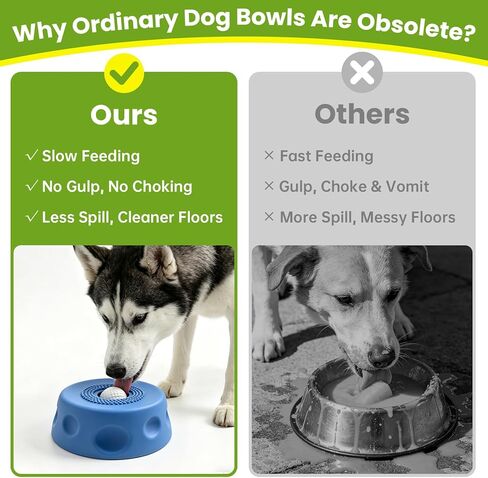 Slow Feeder Dog Bowls, Dog Lick Bowl with Rolling Ball, Puzzle Feeder for Liquid Treats Bone Broth Yogurt, Food-Grade Slow Eating Toy for Anxiety Relief, Lick Pad for Medium Small Dogs Cats (Blue) in Kuwait