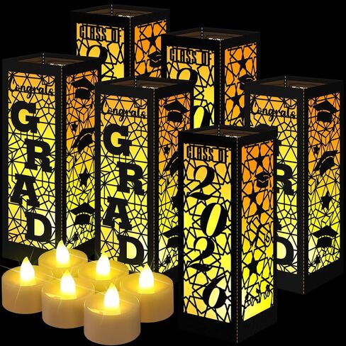 6 Pcs Graduation Table Centerpieces Boxes Class of 2024 Graduation Table Lanterns for Centerpieces with LED Candles Congrats Grad School College Party for Graduation Party Table Decorations in Kuwait