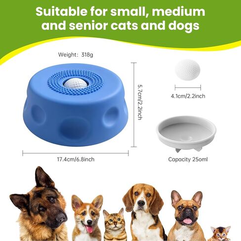 Slow Feeder Dog Bowls, Dog Lick Bowl with Rolling Ball, Puzzle Feeder for Liquid Treats Bone Broth Yogurt, Food-Grade Slow Eating Toy for Anxiety Relief, Lick Pad for Medium Small Dogs Cats (Blue) in Kuwait