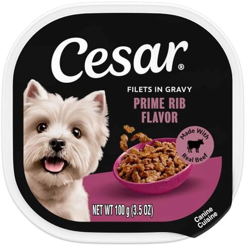 Cesar Filets in Gravy Adult Wet Dog Food Prime Rib Flavor, 3.5 oz. Easy Peel Dog Food Tray in Kuwait