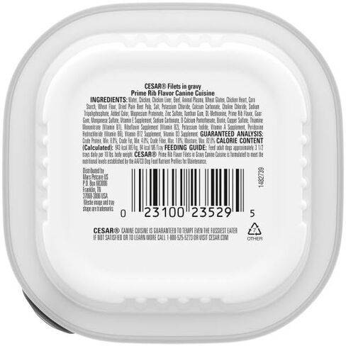 Cesar Filets in Gravy Adult Wet Dog Food Prime Rib Flavor, 3.5 oz. Easy Peel Dog Food Tray in Kuwait